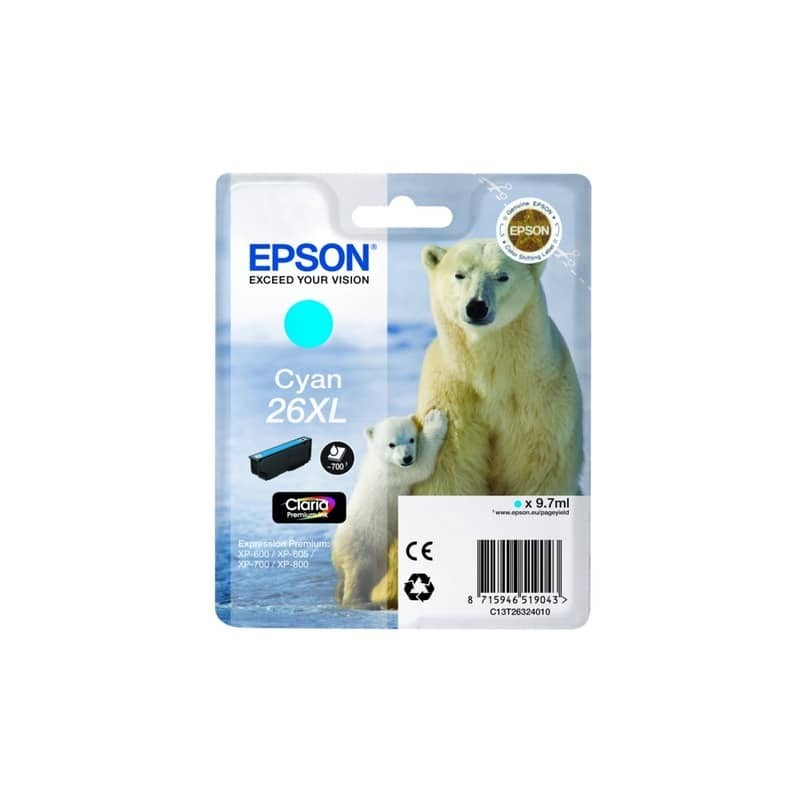 Cartuccia inkjet alta capacità Orso polare 26XL Epson ciano C13T26324012