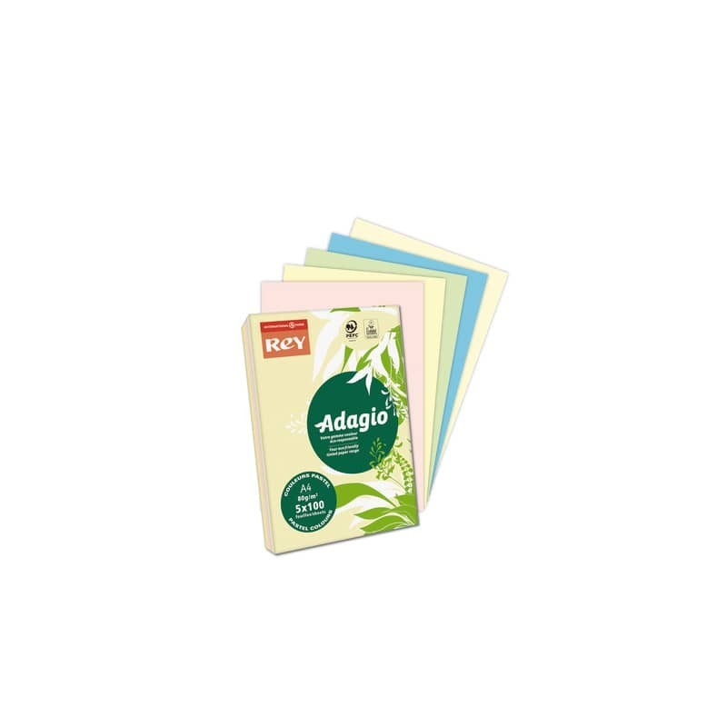 Carta colorata A4 Sylvamo Rey Adagio 80 g/m² colori pastello - Risma da 500 fogli - ADAGI080X908