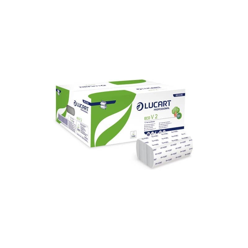 Asciugamani piegati a "V" 2 veli Lucart Eco V2 bianco 20 conf. da 190 pezzi - 863046