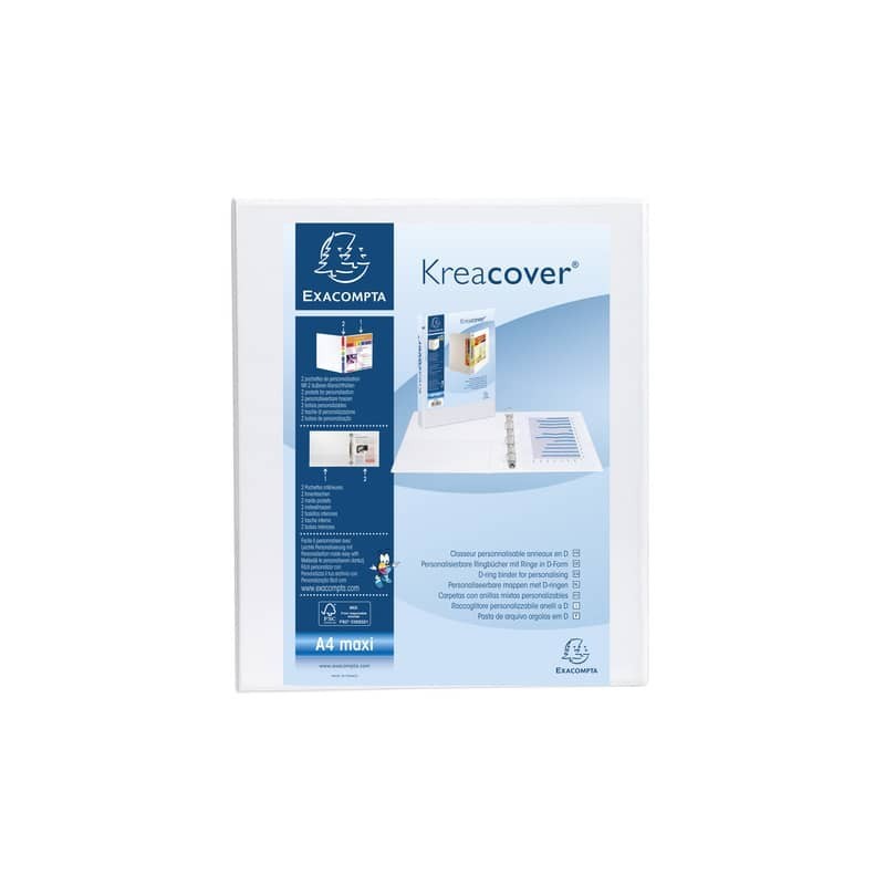 Raccoglitore personalizzabile Exacompta A4 maxi Kreacover 4 anelli a D bianco 30 mm - 51942E