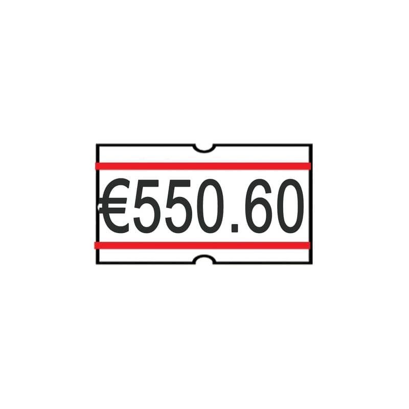 Rotolo da 1200 etichette per prezzatrice Printex rettangolari 21x12 mm bianco/rosso permanenti conf. 10 rotoli