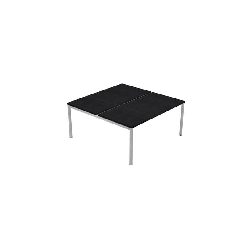 Scrivania Bench doppia piano nero venato frassino 140x164x72,5 cm gamba a ponte metallo Presto Venere Plus 662B-NOPAR/8