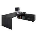 Scrivania manageriale nero venato frassino 195x170x74 cm gamba a pannello con mobile portante Flora - 901RIT/8