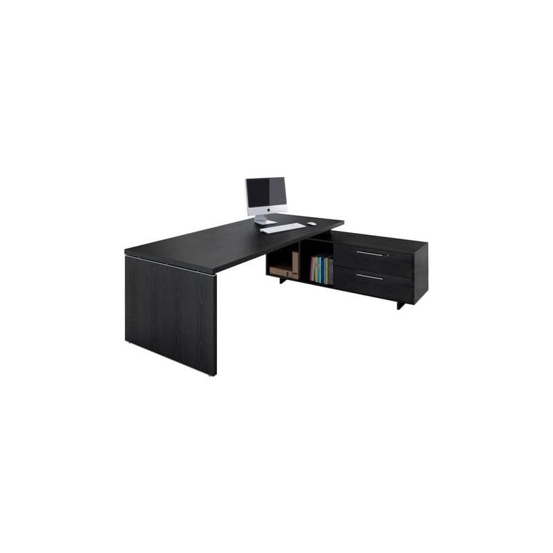 Scrivania manageriale nero venato frassino 225x170x74 cm gamba a pannello con mobile portante Flora - 902RIT/8