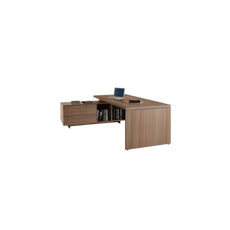 Scrivania manageriale ciliegio arabis 225x170x74 cm gamba a pannello con mobile portante linea Flora - 902RIT/K