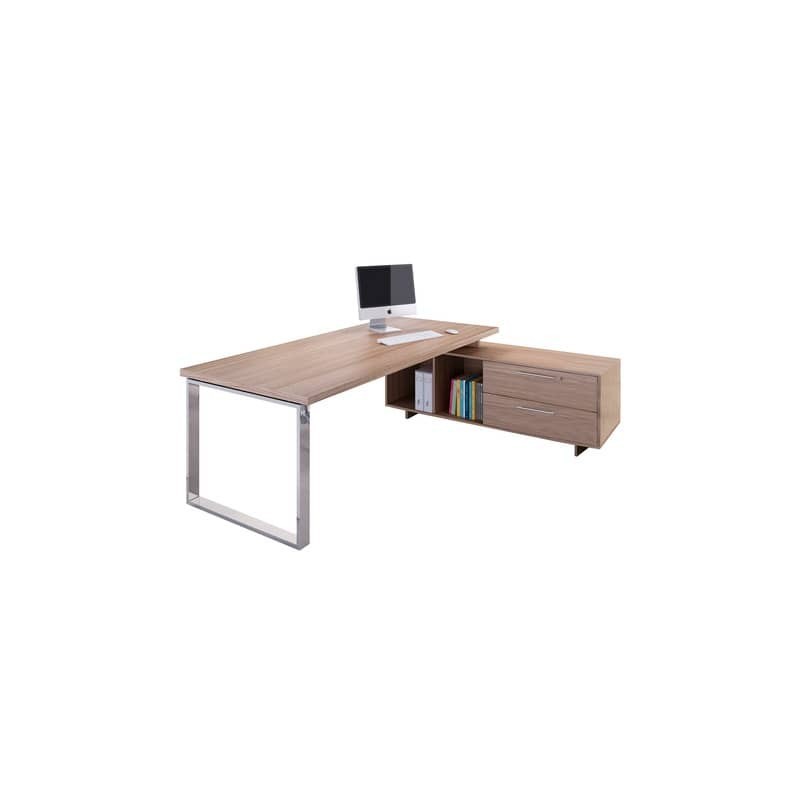 Scrivania manageriale ciliegio arabis 195x170xH.74 cm gamba ad anello con mobile portante linea Flora - 901RIT/M/K