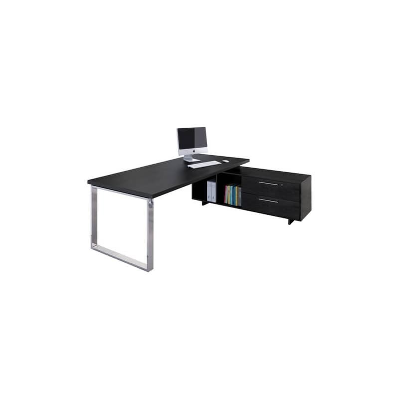 Scrivania manageriale nero venato 225x170xH.74 cm gamba ad anello con mobile portante Flora - 902RIT/M/8