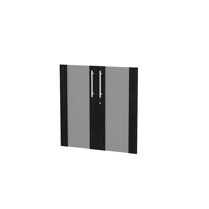 Coppia ante basse in vetro fumè e melaminico nero venato frassino 80x77 cm con serratura Flora Artexport - 91068M/8