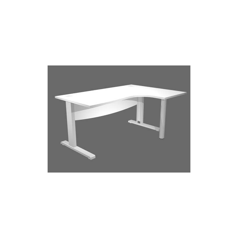 Scrivania ad angolo Compact piano bianco 160x120xH.73 cm gamba a L in metallo + supporto lato destro - linea Flex