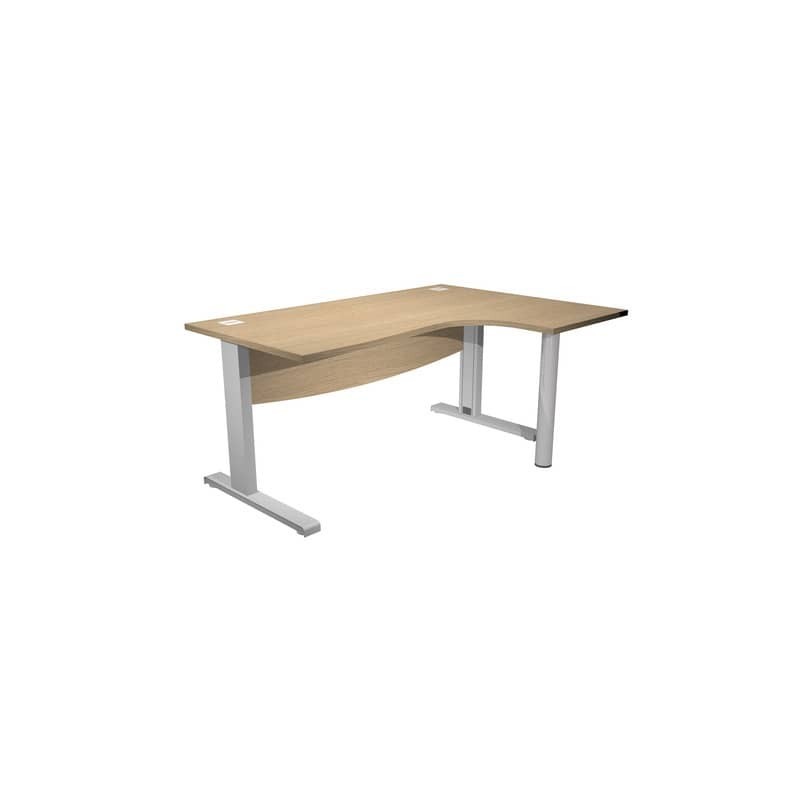 Scrivania ad angolo Compact piano rovere 160x120xH.73 cm gamba a L in metallo + supporto lato destro - linea Flex