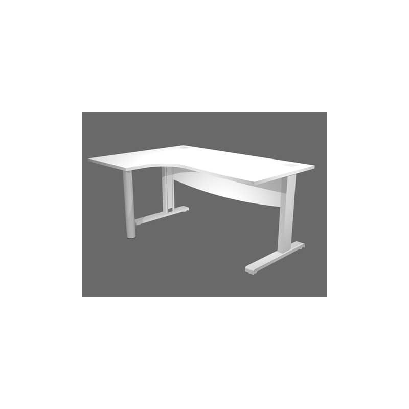 Scrivania ad angolo Compact piano bianco 180x120xH.73 cm gamba a L in metallo + supporto lato sinistro - linea Flex