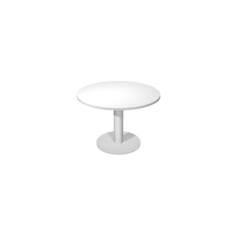Tavolo riunione rotondo piano bianco Ø100xH.73 cm gamba sezione rotonda in metallo alluminio linea Flex PR10-B50/3