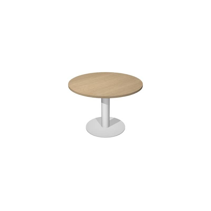 Tavolo riunione rotondo piano rovere Ø120xH.73 cm gamba sezione rotonda in metallo alluminio linea Flex PR12-B50/C