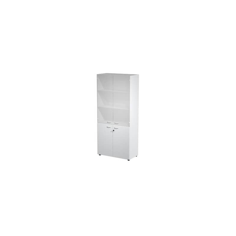 Armadio alto grigio con 2 ante basse + 2 ante medie in vetro 90x45,8x200 cm linea componibili 2898 - AR/ST+AB+AVM/9