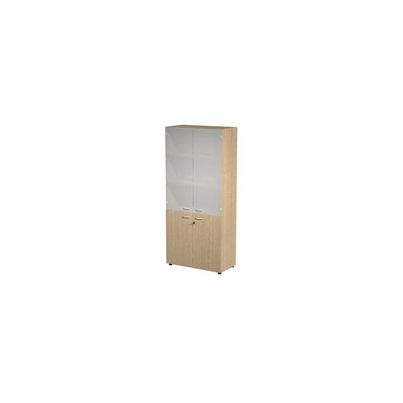 Armadio alto rovere con 2 ante basse + 2 ante medie in vetro 90x45,8x200 cm linea componibili 2898 - AR/ST+AB+AVM/C