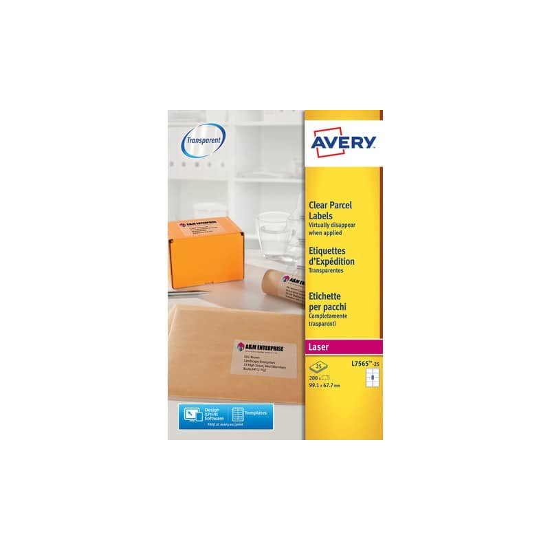 Etichette poliestere trasparenti lucide AVERY QuickPEEL™ 99,1x67,7 mm - 8 et/foglio - laser conf. 25 ff L7565-25