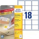 Etichette bianche rimovibili AVERY 63,5x46,6 mm - 18 et/foglio - stampanti laser/inkjet Conf. 25 fogli L6025REV-25