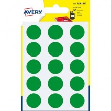Etichette rotonde colorate AVERY verde Ø 19 mm - 15 et/foglio - scrivibili a mano - bustina da 6 fogli - PSA19V (Conf.10)