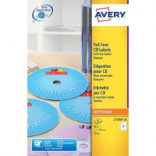 Etichette per CD AVERY finitura coprente Ø 117 mm - 2 et/foglio - per Laser - bianche - conf. 25 fogli - L7676-25