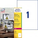 Etichette permanenti poliestere bianche Avery 210x297 mm 1 et/foglio - stampanti laser - cf. 100 ff - L4775-100