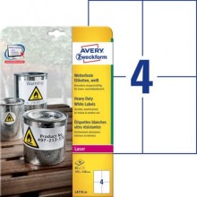 Etichette permanenti poliestere bianche Avery 105x148 mm - 4 et/foglio - stampanti laser - cf. 20 fogli L4719-20