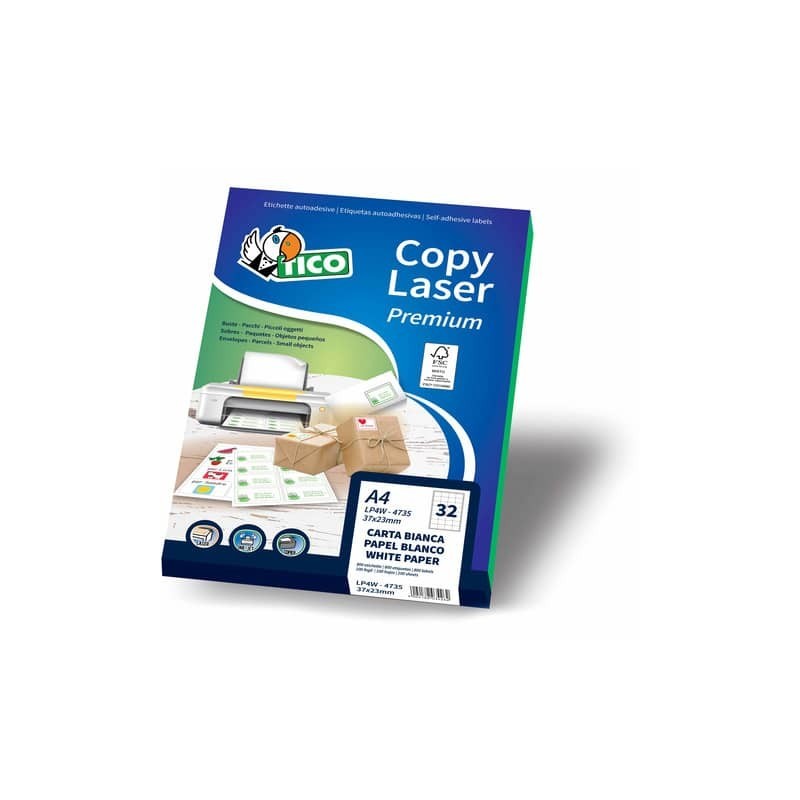 Etichette bianche senza margini TICO Copy Laser Premium 70x37 mm - 24 et./foglio - conf. 100 fogli - LP4W-7037