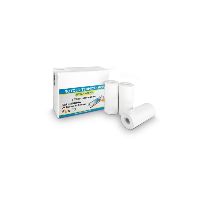 Rotoli POS Rotolificio Pugliese BPA Free Exclusive senza anima 57 mm x 7 m - d. 25 mm - conf. 3 rotoli - 5707PSA