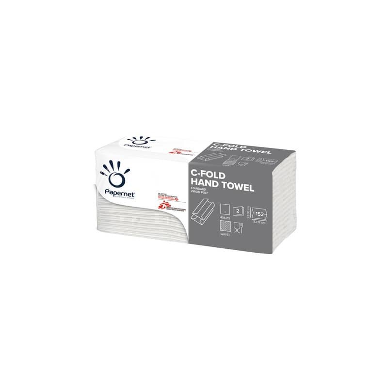 Asciugamani interfogliati piegati a C Papernet 2 veli - 23x32 cm - bianco - fascetta da 152 fogli - 400790 (Conf.20)