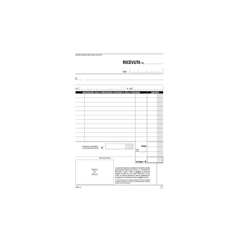 Blocco ricevute sanitarie registro degli onorari Data Ufficio 21,5x14,8 cm 50x2 copie autoricalcanti - DU165470000