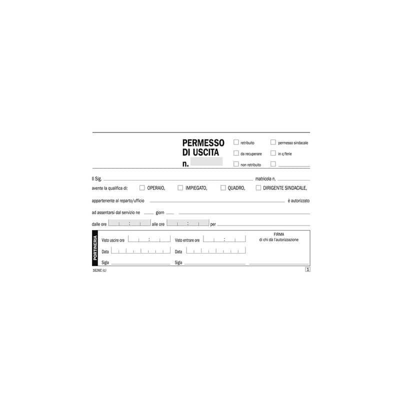 Blocco permessi di uscita Data Ufficio 10x16,8 cm - 50x2 copie autoricalcanti DU1626C0000