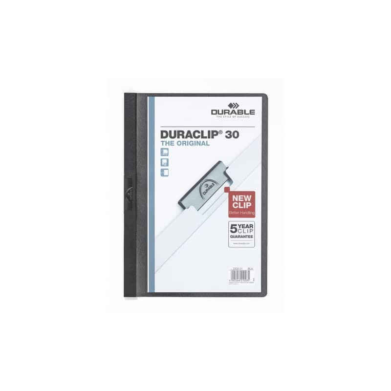 Cartellina con clip Durable DURACLIP® A4 - dorso 3 mm - capacità 30 fogli nero - 220001