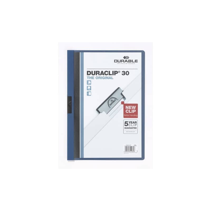 Cartellina con clip Durable DURACLIP® A4 - dorso 3 mm - capacità 30 fogli blu - 220007