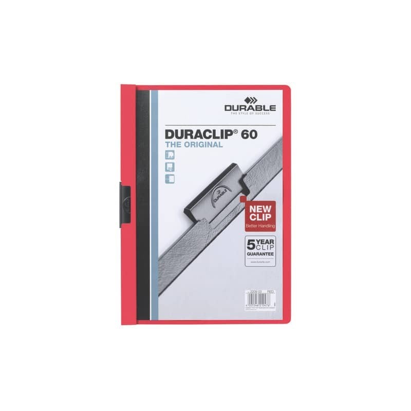 Cartellina con clip Durable DURACLIP® A4 - dorso 6 mm - capacità 60 fogli rosso - 220903