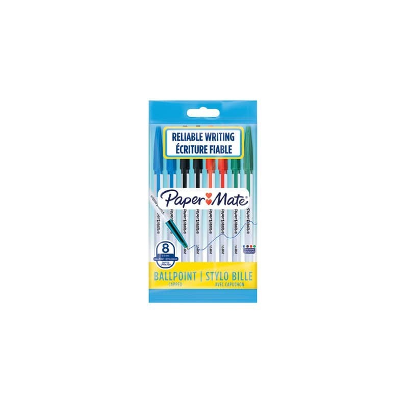 Penne a sfera con cappuccio Paper Mate PM 045 1 mm Nero/Blu/Rosso/Verde Conf. 8 pezzi - 2084416