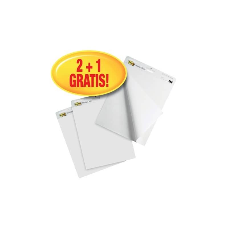 Blocchi lavagna Post-it® Meeting Chart bianco 63,5x77,5 cm 30 fogli Promo Pack 2+1 GRATIS - 7000081684