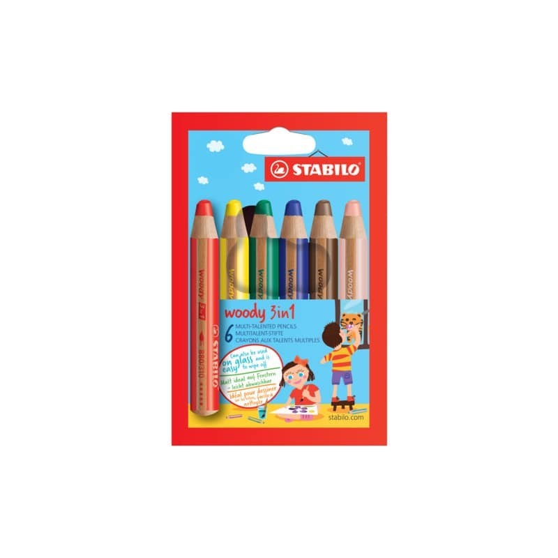 Matite colorate Stabilo Woody 3 in 1 punta larga - colori assortiti  astuccio di cartone da 6 pezzi + temperino 8806-2