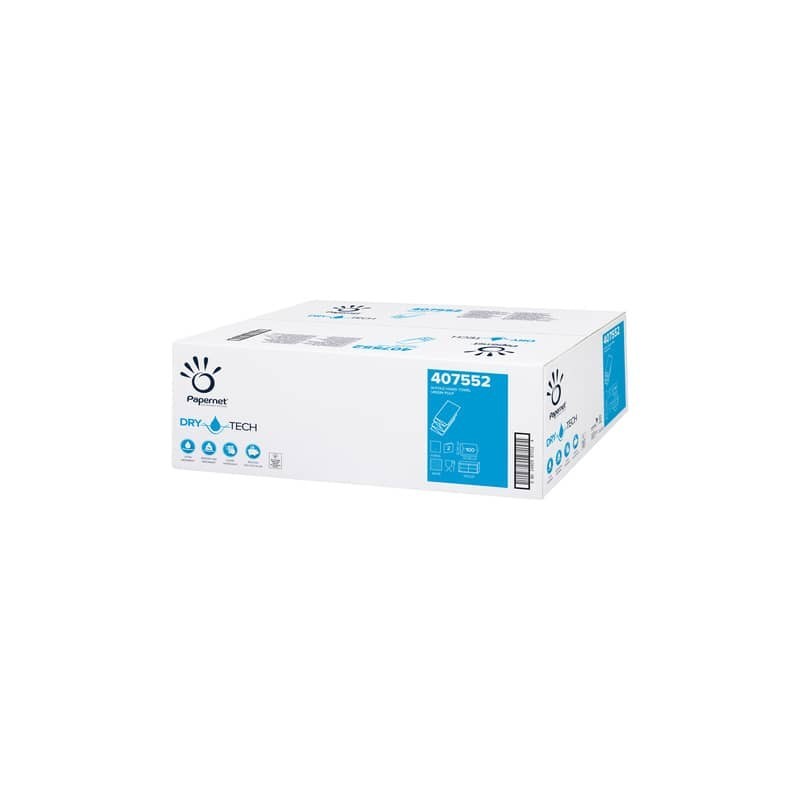 Asciugamani interfogliati piegati a W Papernet 2 veli - 32x20,3 cm - bianco Conf. 20 fascette da 100 pezzi - 407552