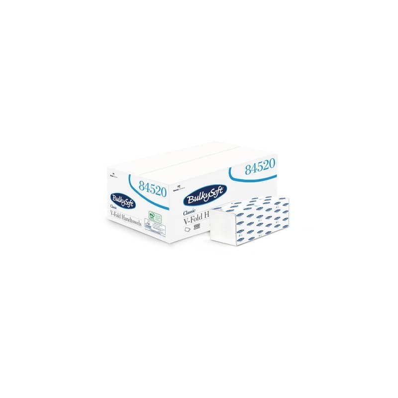 Asciugamani interfogliati piagatura a V Bulkysoft Classic 24x21,5 cm bianco Cf. 15 fascette da 200 fogli - 84520.E20