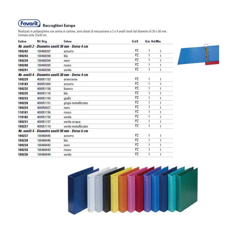 Raccoglitore FAVORIT Europa 22x30 cm 4 anelli tondi Ø 30 mm - dorso 4 cm  azzurro 400051000