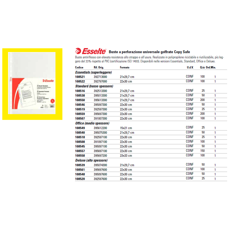 Esselte Buste a perforazione universale formato A4, conf.25 pz