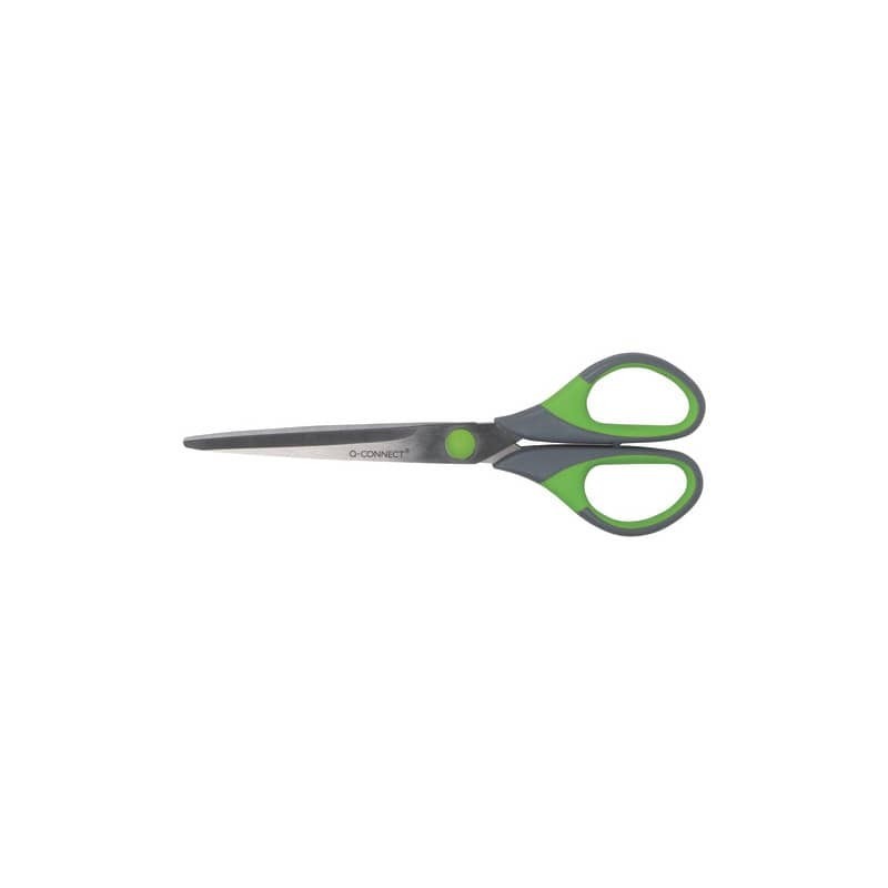 Forbici in blister Q-Connect Softgrip lame simmetriche grigio/verde 17,5 cm KF00753