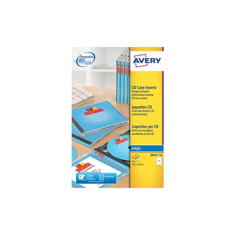 Copertine scrivibili per CD AVERY 151x118 mm - inkjet conf. 25 fogli - J8435-25