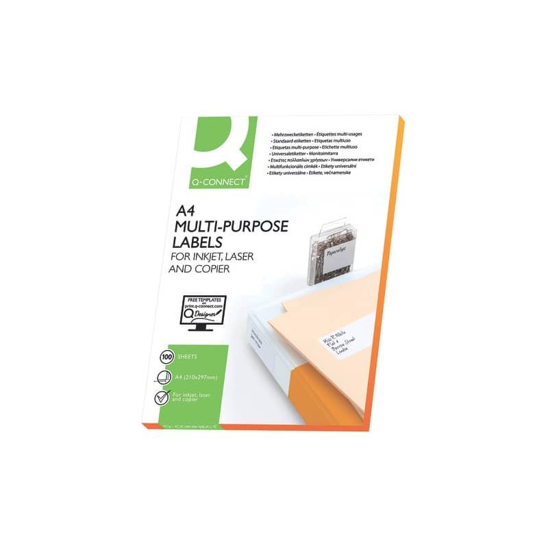 Etichette universali Q-Connect bianco 105x74 mm - 8 et./foglio conf. da 100 fogli - KF10659