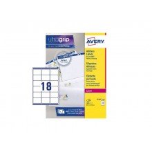 Etichette bianche per indirizzi AVERY Ultragrip™ 63,5x46,6 mm - 18 et/foglio - stampanti laser cf. 100 fogli L7161-100
