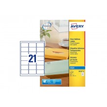 Etichette poliestere trasparenti opache AVERY QuickPEEL™ 63,5x38,1 mm - 21 et/foglio - inkjet conf. 25 ff J8560-25
