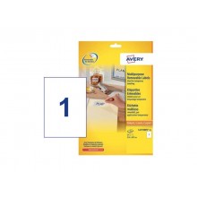 Etichette bianche rimovibili AVERY 210x297 mm - 1 et/foglio - stampanti laser/inkjet Conf. 25 fogli L4735REV-25