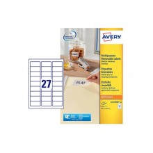 Etichette bianche rimovibili AVERY 63,5x29,6 mm - 27 et/foglio - stampanti laser/inkjet Conf. 25 fogli L4737REV-25