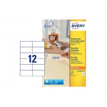 Etichette bianche rimovibili AVERY 99,1x42,3 mm - 12 et/foglio - stampanti laser/inkjet Conf. 25 fogli L4743REV-25