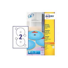 Etichette per CD AVERY finitura coprente Ø 117 mm - 2 et/foglio - per Laser - bianche - conf. 25 fogli - L7676-25