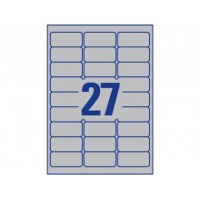 Etichette permanenti poliestere argento Avery 63,5x29,6 mm - 27 et/foglio - laser monocolore conf. 100 ff L6011-100